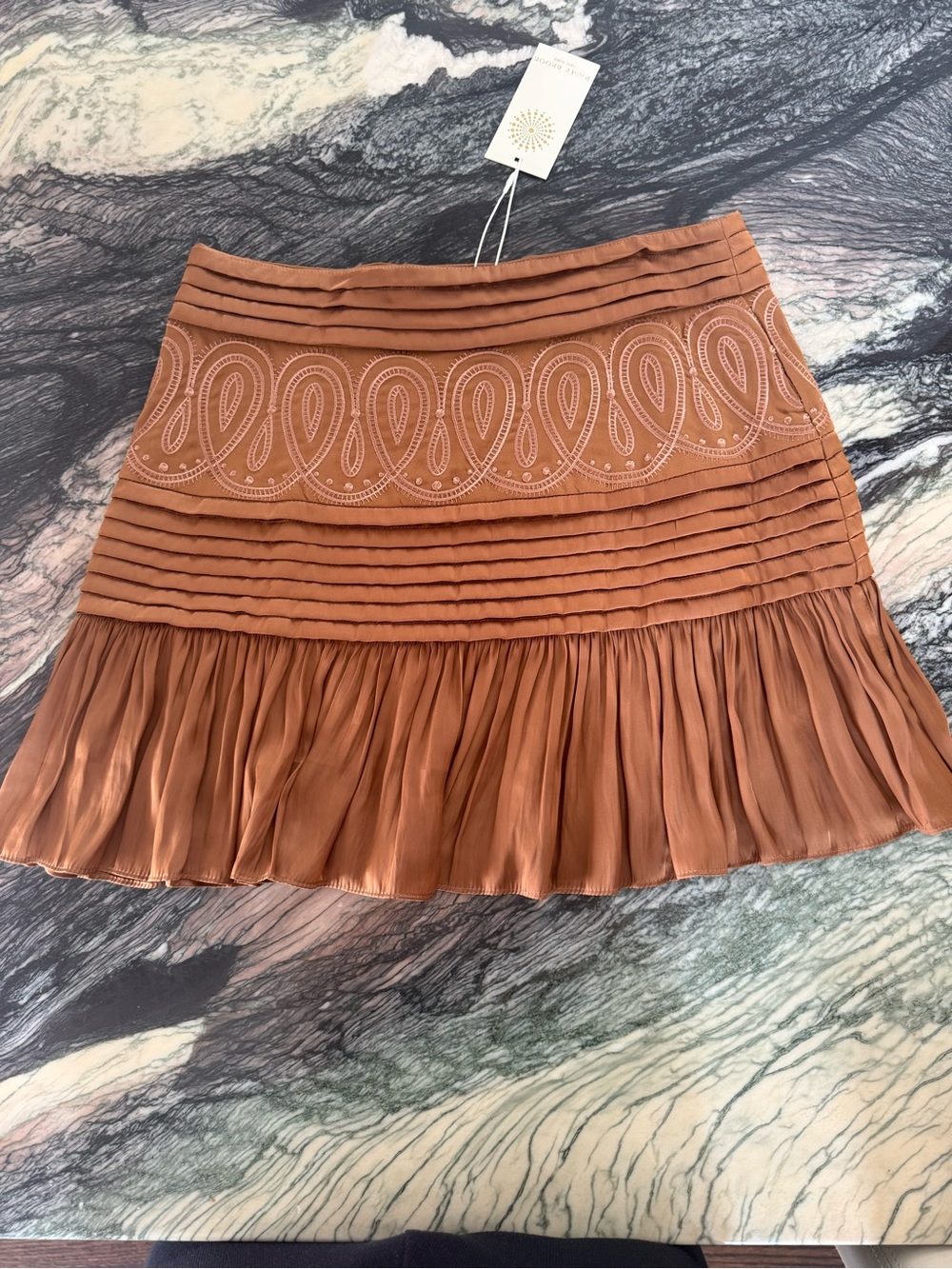 Ramy Brook Tan Embroidered Pleated Mini Skirt and Cami sold as a set - Picture 5 of 10